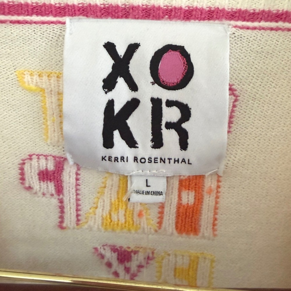 XOKR Kerri Rosenthal Women's "Get Happy" V-Neck Striped Sweater Size Large NWT - Picture 8 of 10